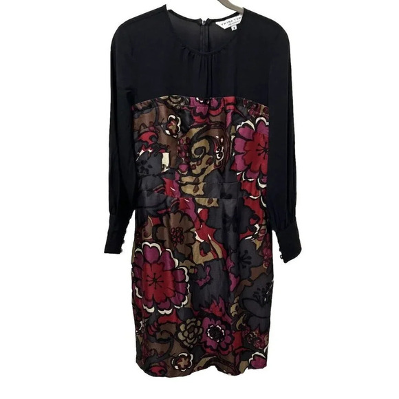 Trina Turk Womens Dress 8 Black Red Purple‎ Silk Floral Sheer Sleeve Bohemian - Picture 1 of 14